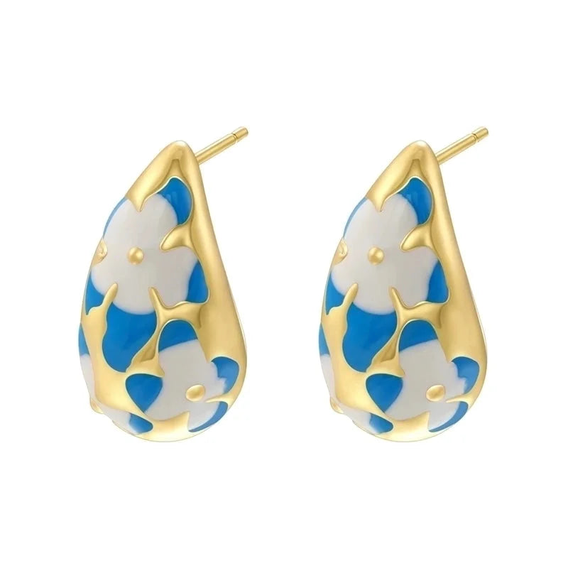 1 Pair Elegant Sweet Water Droplets Enamel Plating Copper 18K Gold Plated Ear Studs