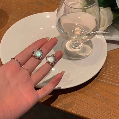 1 Pair Retro Heart Shape Bow Knot Inlay Silver Artificial Pearls Zircon Earrings