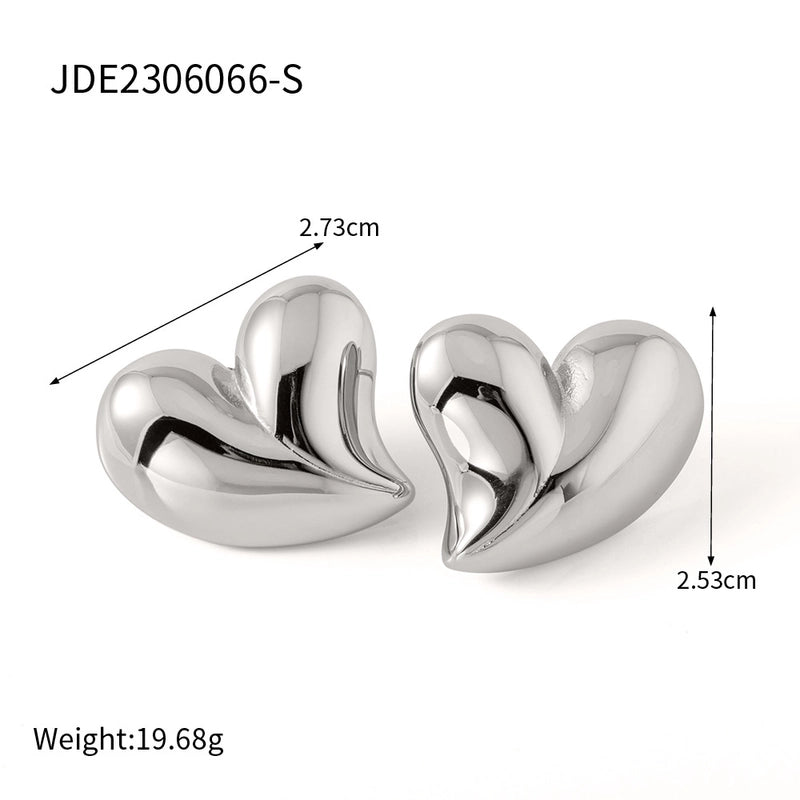 Elegant Minimalist Heart Shape Titanium Steel 18K Gold Plated Plating Earrings Necklace