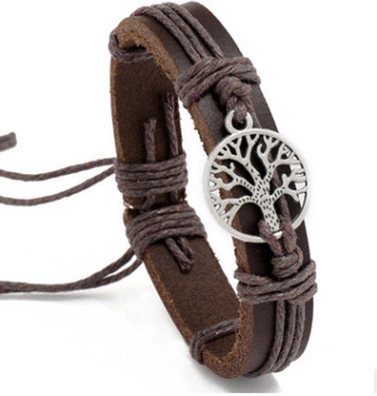 Retro Pull Handle Rope Woven Tree Of Life Leather Bracelet