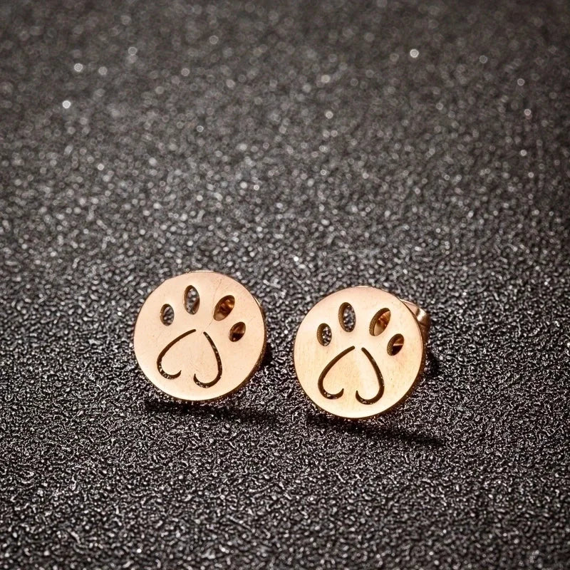 1 Pair Sweet Minimalist Paw Print Plating 304 Stainless Steel 18K Gold Plated Ear Studs