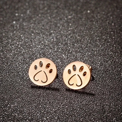 1 Pair Sweet Minimalist Paw Print Plating 304 Stainless Steel 18K Gold Plated Ear Studs