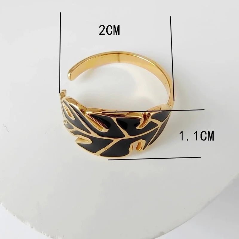 3 Pieces Casual Minimalist Leaves Eye 304 Stainless Steel 18K Gold Plated Enamel Hollow Out Open Rings