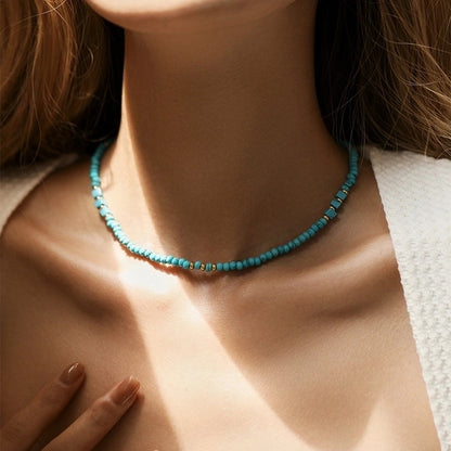 Retro Minimalist Geometric Copper Beaded Enamel Plating 18k Gold Plated Necklace