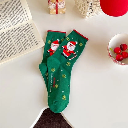 Christmas Cartoon Style Women's Christmas Tree Santa Claus Snowman Cotton Crew Socks A Pair