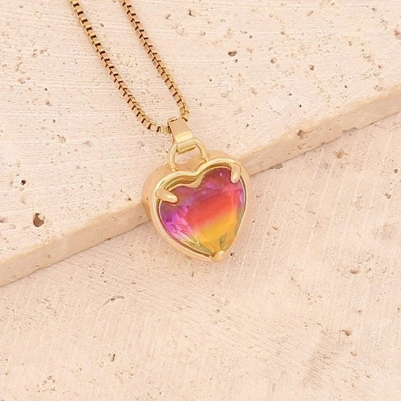 Fashion Heart Shape Stainless Steel Pendant Necklace Gold Plated Artificial Crystal Stainless Steel Necklaces 1 Piece
