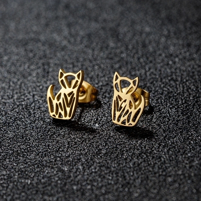 1 Pair Cute Minimalist Animal Notes Polishing 304 Stainless Steel 18K Gold Plated Ear Studs