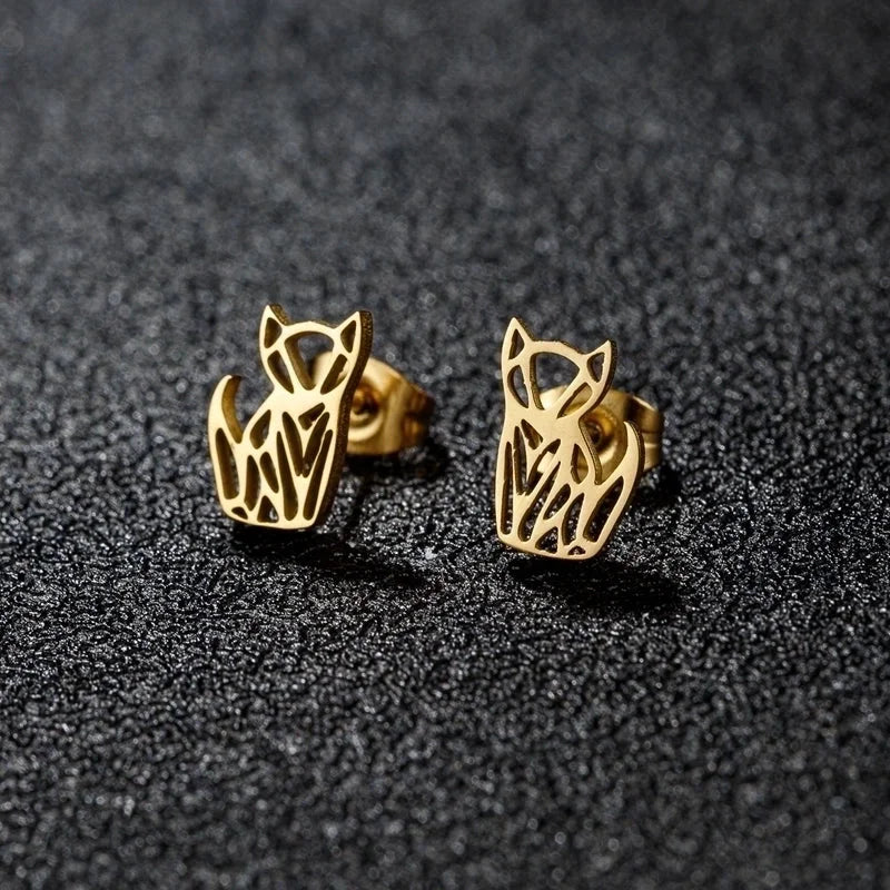 1 Pair Cute Minimalist Animal Notes Polishing 304 Stainless Steel 18K Gold Plated Ear Studs