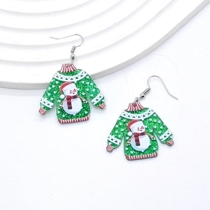 1 Pair Minimalist Christmas Tree Printing Arylic Drop Earrings