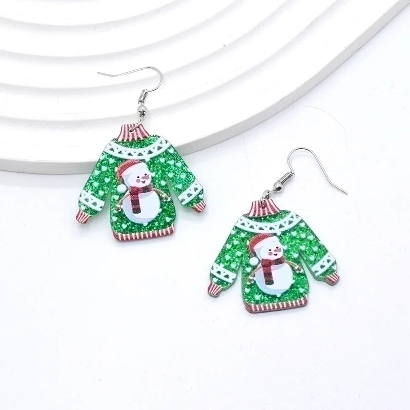 1 Pair Minimalist Christmas Tree Printing Arylic Drop Earrings
