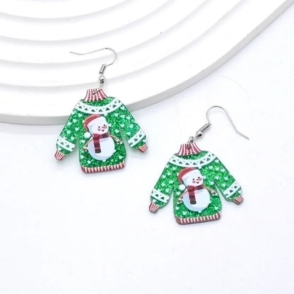 1 Pair Minimalist Christmas Tree Printing Arylic Drop Earrings