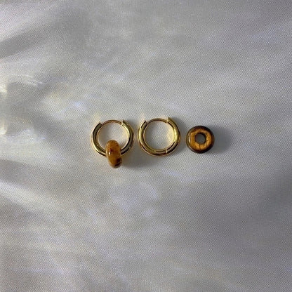 1 Pair Elegant Round Plating 302 Stainless Steel Natural Stone 18K Gold Plated Earrings