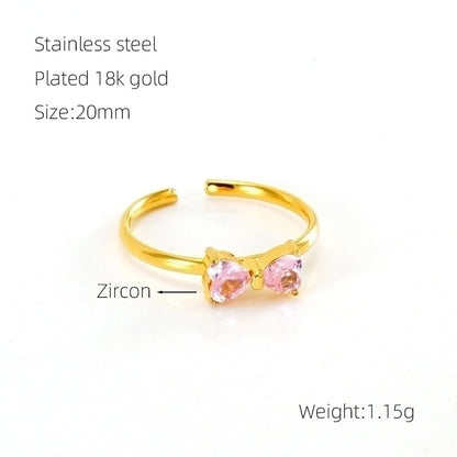 304 Stainless Steel 18K Gold Plated Retro Sweet Plating Inlay Bow Knot Zircon Open Rings