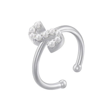 Copper 18K Gold Plated Plating Inlay Letter Artificial Pearls Open Rings