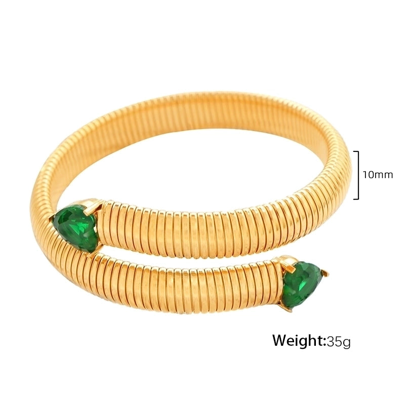 Retro Punk Heart Shape Titanium Steel 18K Gold Plated Zircon Bangle In Bulk