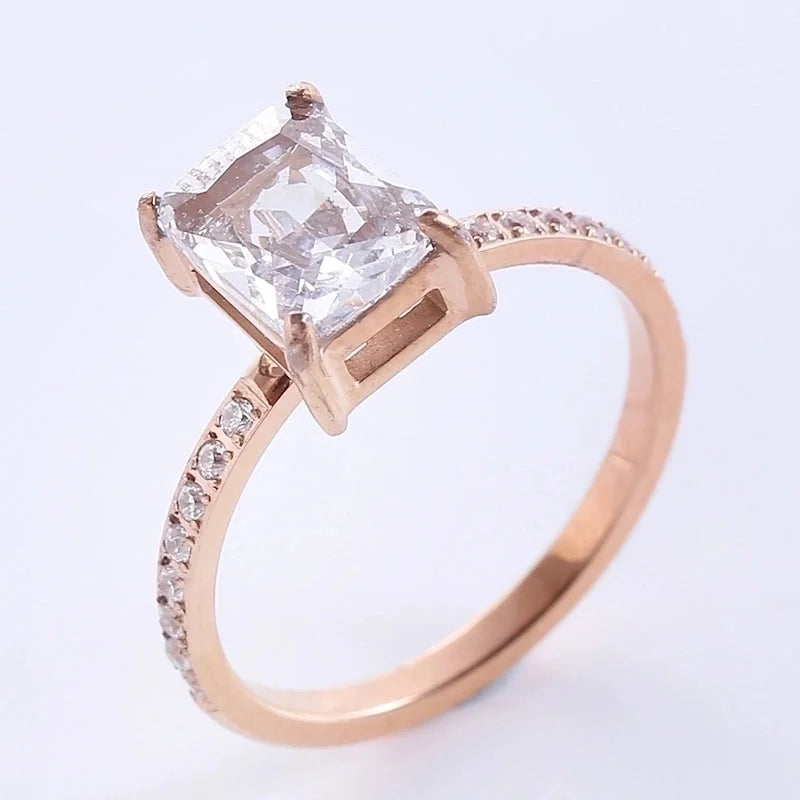 Classic Style Solid Color 304 Stainless Steel Zircon Plating Inlay Rings