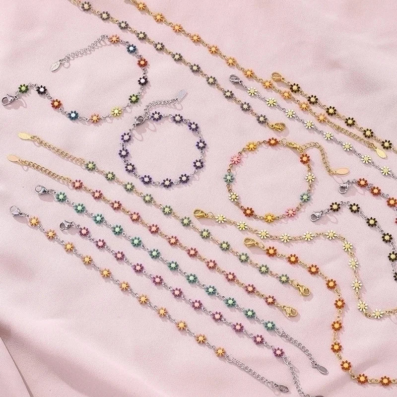 Cute Flower Stainless Steel 18K Gold Plated None Bracelets In Bulk