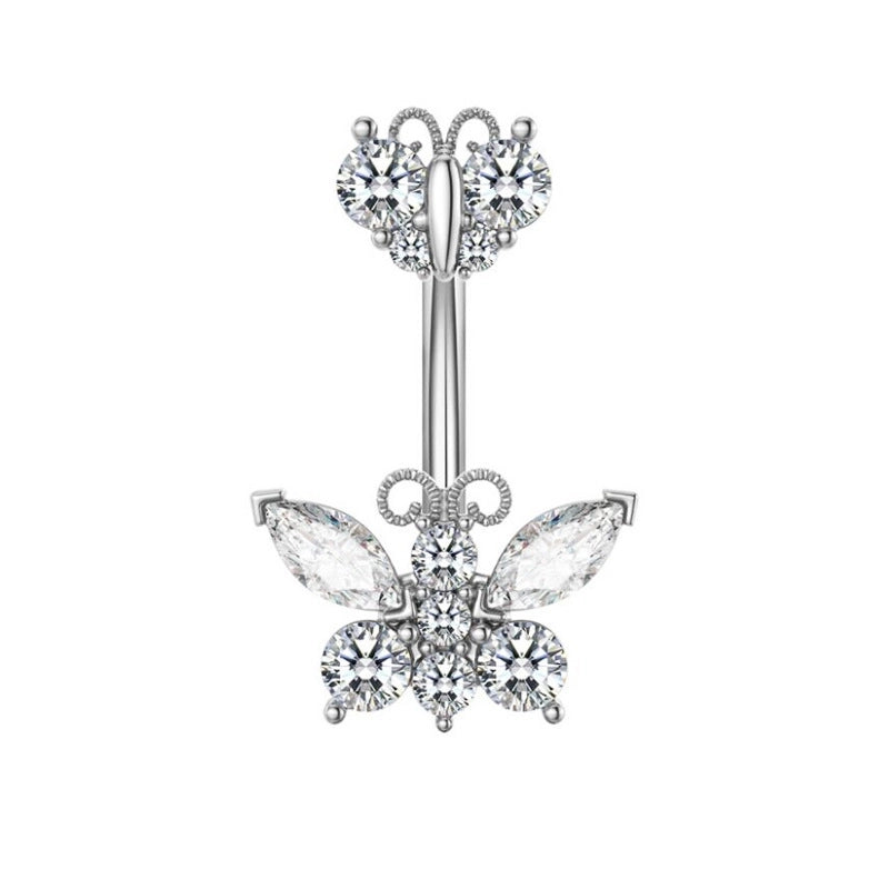 1 Piece Belly Rings Minimalist Heart Shape Wings Butterfly 316L Stainless Steel Copper Inlay Zircon