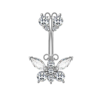 1 Piece Belly Rings Minimalist Heart Shape Wings Butterfly 316L Stainless Steel Copper Inlay Zircon