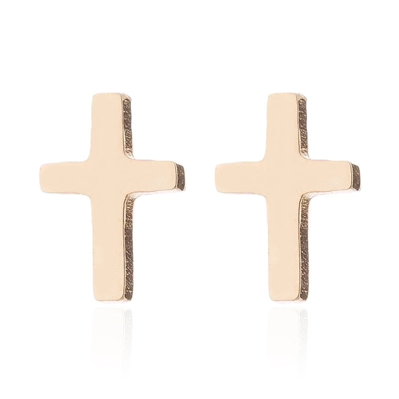 1 Pair Minimalist Cross Plating 304 Stainless Steel 18K Gold Plated Ear Studs