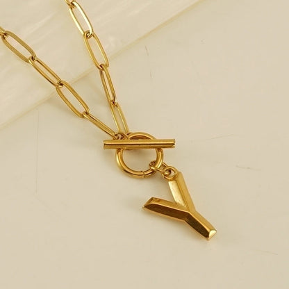 Fashion Letter 304 Stainless Steel Titanium Steel 18K Gold Plated Polishing Gold Plated Pendant Necklace