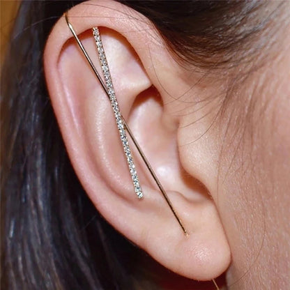 2 Pieces Trendy Zircon Ear Hook Piercing Ear Pin Female Net Red Personality Design Surrounding Ear Bone Clip Oblique Line Earrings