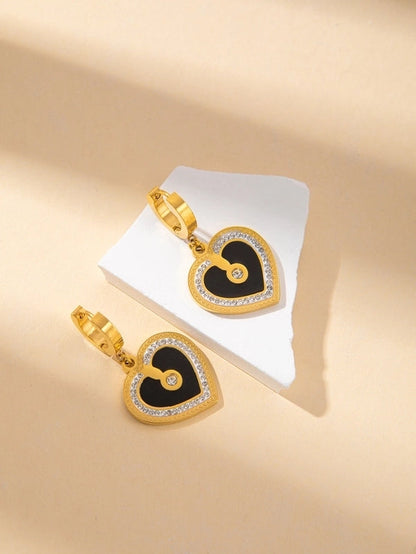 IG Style Minimalist Heart Shape Titanium Steel Shell Zircon Inlay Earrings Necklace