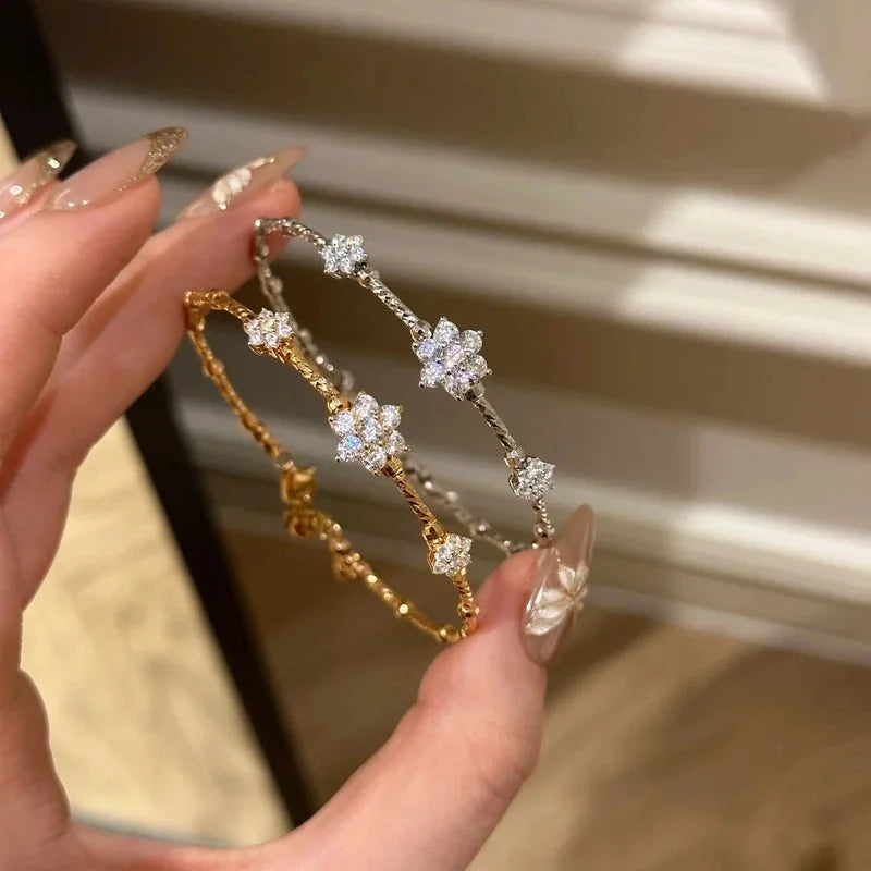 Elegant Lady Four Leaf Clover Flower Copper Mixed Metal Rings Bracelets Necklace