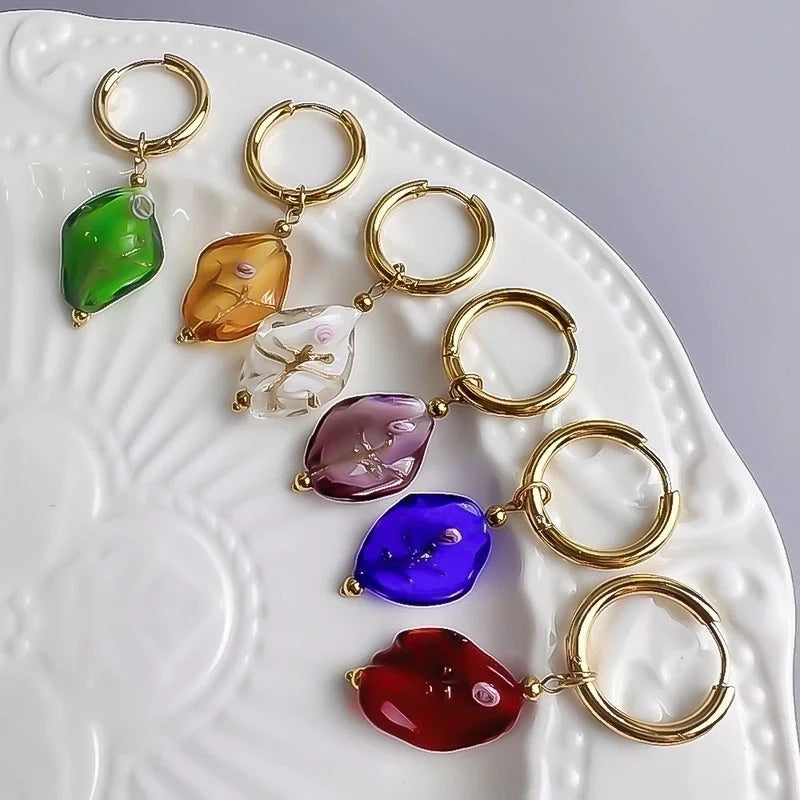 1 Pair Sweet Waves Plating Stainless Steel Glass 18k Gold Plated Drop Earrings