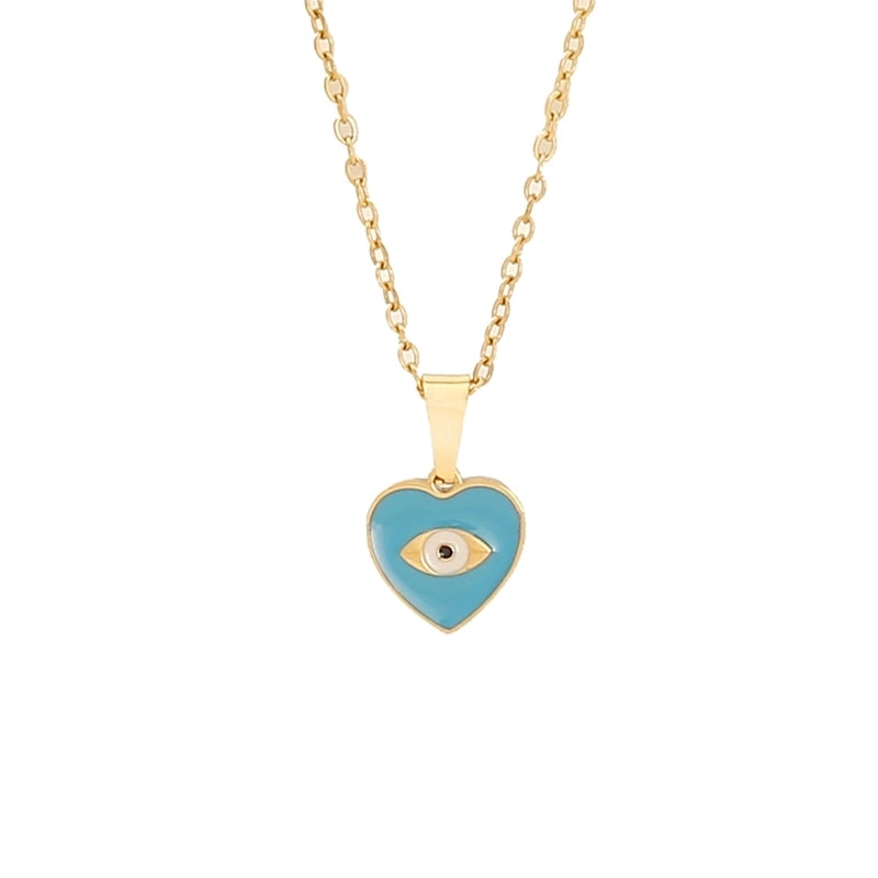 Retro Minimalist Commute Elephant Devil's Eye 304 Stainless Steel 18K Gold Plated Enamel Pendant Necklace