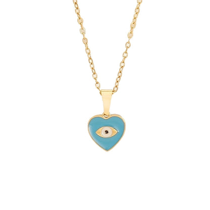 Retro Minimalist Commute Elephant Devil's Eye 304 Stainless Steel 18K Gold Plated Enamel Pendant Necklace