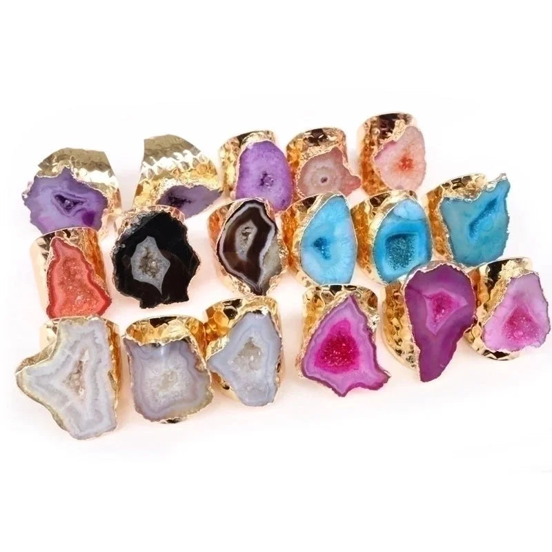 5 Pieces Casual Irregular Agate Brass Natural Stone Open Ring