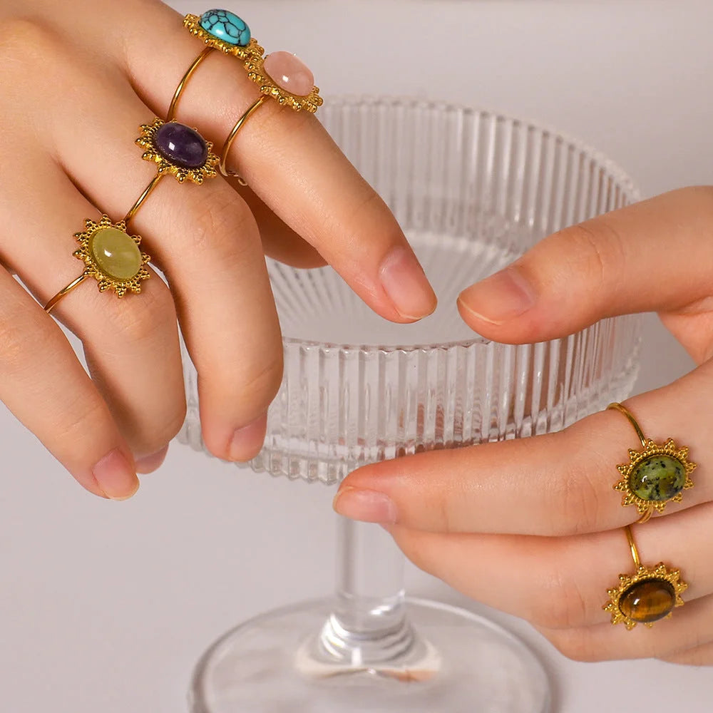 Unisex IG Style Ellipse Round Geometric Stainless Steel Electroplating Rings