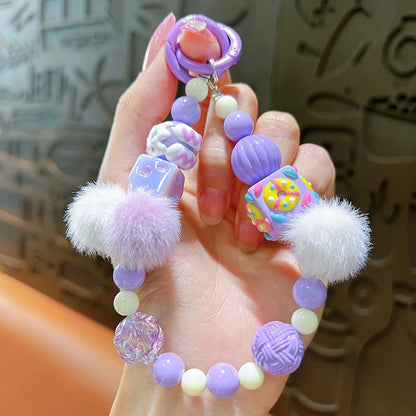 Creative Hand-painted Beads Plush Beaded Mobile Phone Chain Keychain Bag Hanging Headphone Bag Mobile Phone Case Accessories Beaded Chain