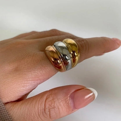 Nordic Style Exaggerated Color Block 316 Stainless Steel 18K Gold Plated Irregular Rings