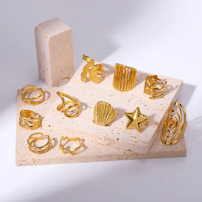 Open Ring IG Style Star Shell Textured Star Geometric Stainless Steel Electroplating Rings