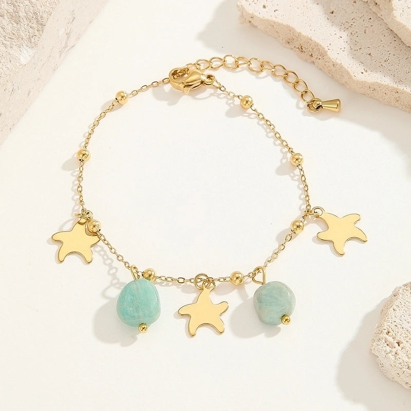 Minimalist Classic Style Color Block Ocean Titanium Steel 18K Gold Plated Crystal Bracelets In Bulk