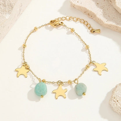 Minimalist Classic Style Color Block Ocean Titanium Steel 18K Gold Plated Crystal Bracelets In Bulk