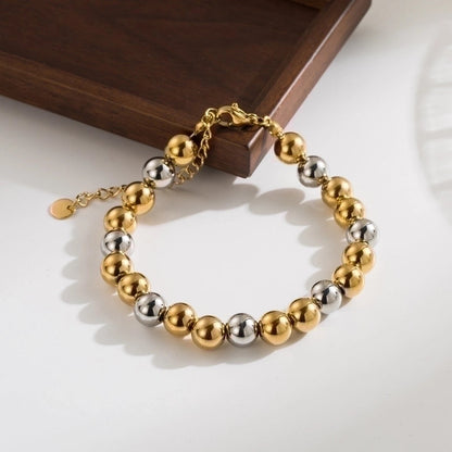 IG Style Basic Round 304 Stainless Steel 18K Gold Plated Beaded Plating Stainless Steel Jewelry Sets