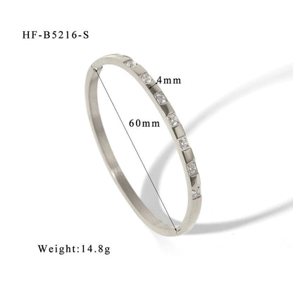 Minimalist Shiny Solid Color 316L Stainless Steel 18K Gold Plated Zircon Bangle In Bulk