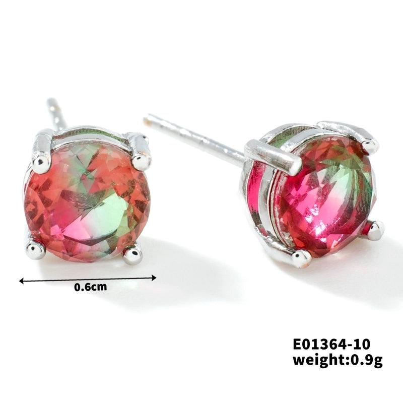 1 Pair Minimalist Geometric Plating Inlay Copper Glass K Gold Plated Rhodium Plated Ear Studs