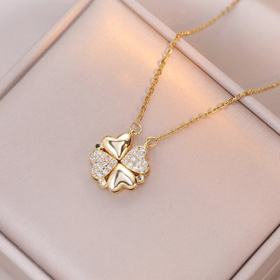 Minimalist Heart Shape Titanium Steel Inlay Rhinestones Women\'s Pendant Necklace
