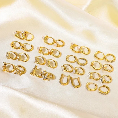 1 Piece Modern Style Minimalist Classic Style Geometric Inlay 304 Stainless Steel Rhinestones Glass Bead 18K Gold Plated Earrings