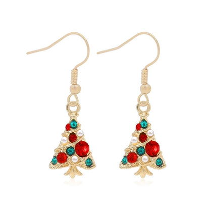 Fashion Christmas Tree Gloves Alloy Plating Inlay Artificial Gemstones Christmas Women's Drop Earrings 1 Pair