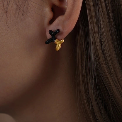 1 Pair IG Style Dog Enamel Plating Titanium Steel 18K Gold Plated Ear Studs