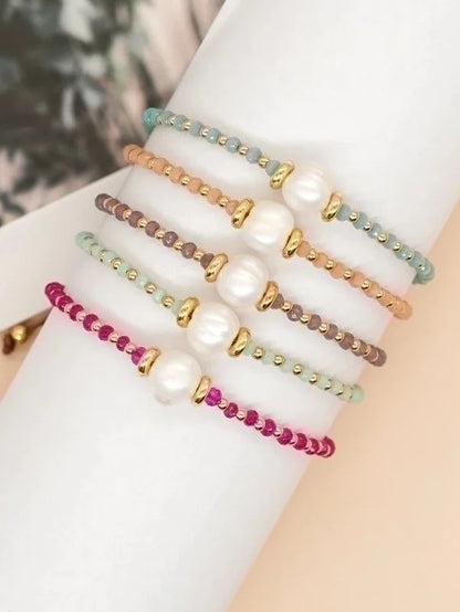 Artificial Crystal Freshwater Pearl Copper Beaded Braid Pentagram Bracelets