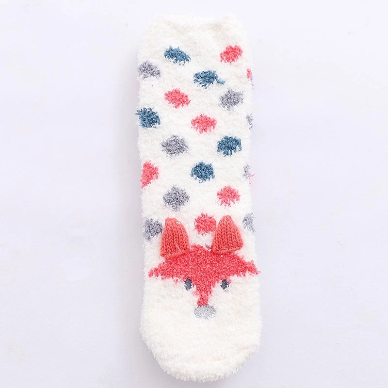 29 Cartoon Straight Embroidered Three-dimensional Animal Coral Fleece Christmas Warm Home Floor Socks Half Velvet Tube Socks