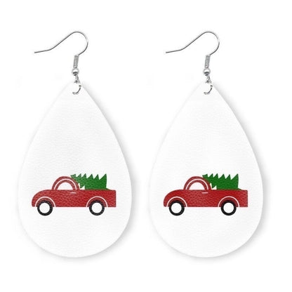 1 Pair Minimalist Classic Style Streetwear Christmas Tree Water Droplets Snowflake Pu Leather Drop Earrings