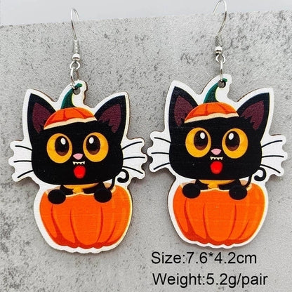 Funny Streetwear Halloween Pattern Spider Wood Drop Earrings