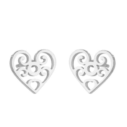 1 Pair Fashion Heart Shape Flower Plating 304 Stainless Steel 18K Gold Plated Stainless Steel Earrings